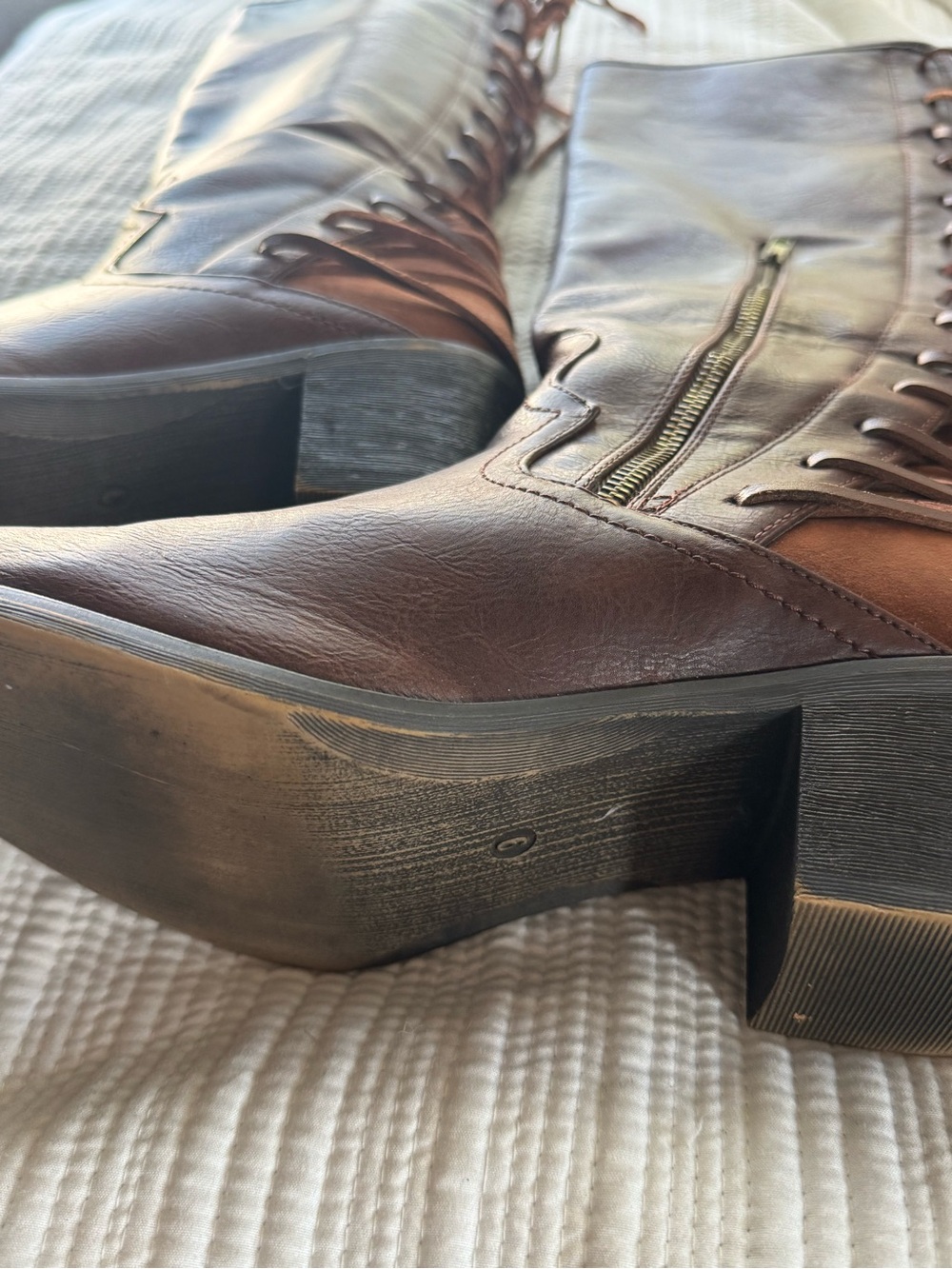 Cato Brown Lace-Up Knee Boots with Side Zip - Picture 2 of 4